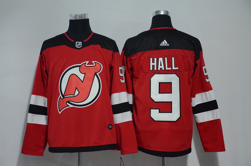 Men New Jersey Devils 9 Hall Red Hockey Stitched Adidas NHL Jerseys